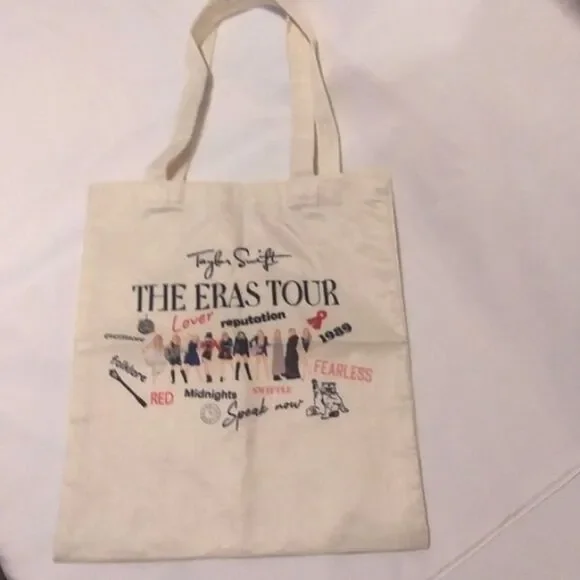 Taylor Swift Tote Bag The Eras Tour Canvas Taylor Images Album Cream 13" X 14" - Picture 4 of 10